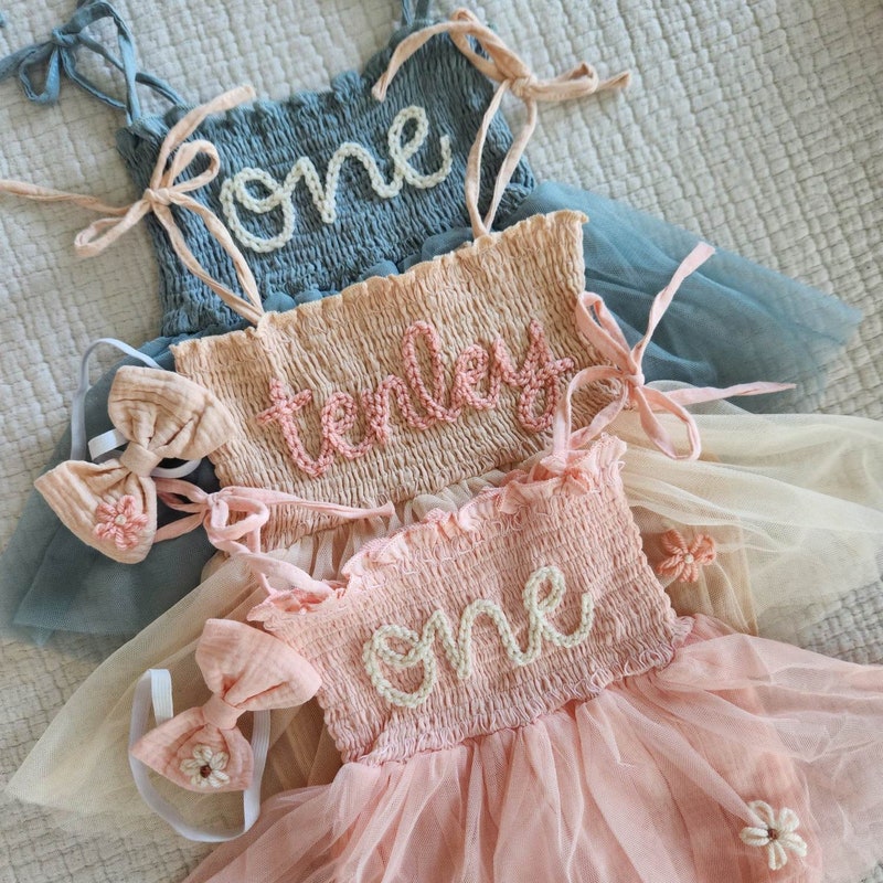 Embroidered Personalized Birthday Blue Gift Present Tutu Set Outfit main image 1