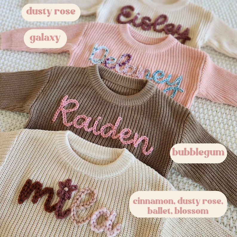 Hand Embroidered Sweater Romper, Custom Baby Sweater Romper, Personalized Name Sweater, Baby Announcement, Embroidered Knit Romper image 3