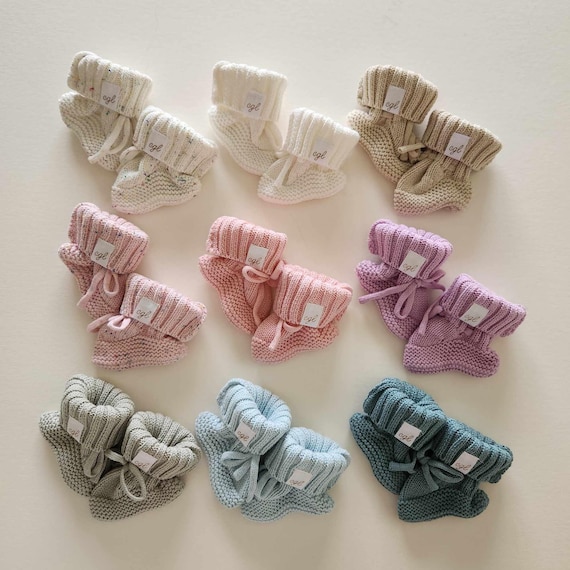 Knit Baby Booties- 100% Cotton Booties, Birth Announcement Outfit, Baby Shower Gift 0-6 mos