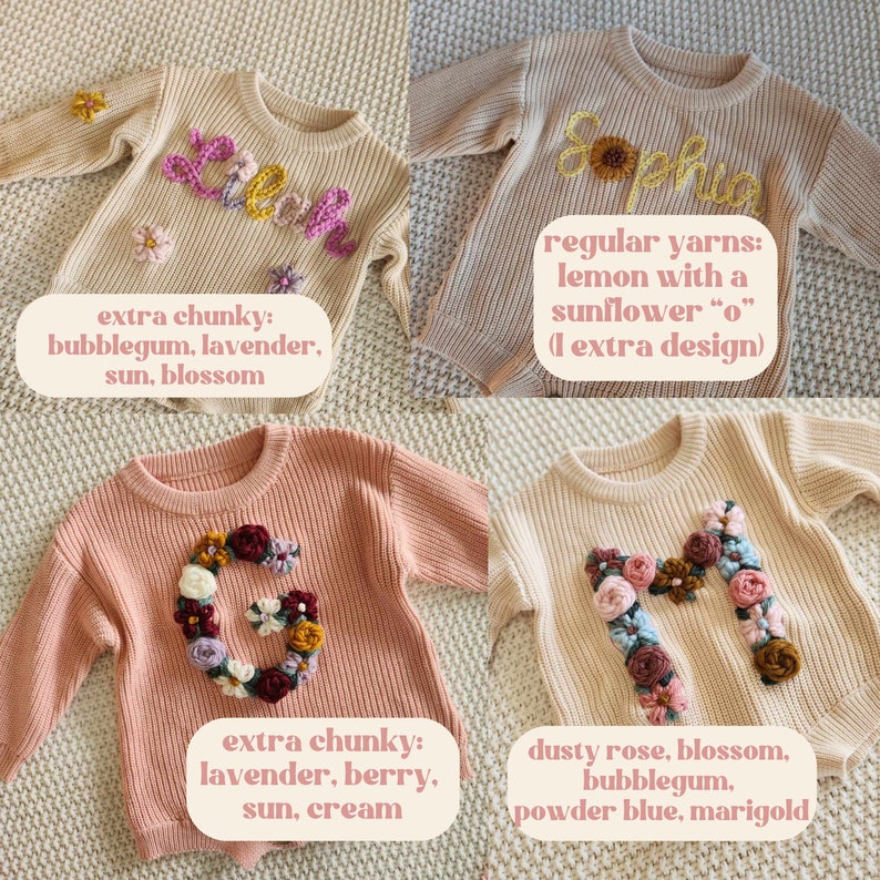 Hand Embroidered Sweater Romper, Custom Baby Sweater Romper, Personalized Name Sweater, Baby Announcement, Embroidered Knit Romper image 5