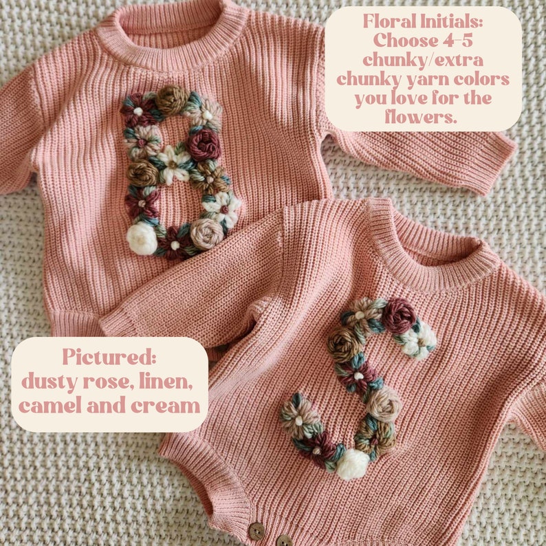 Hand Embroidered Sweater Romper, Custom Baby Sweater Romper, Personalized Name Sweater, Baby Announcement, Embroidered Knit Romper image 7