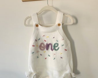 Hand Embroidered Ruffle Romper, Personalized Birthday Outfit, Embroidered Romper, First Birthday Outfit