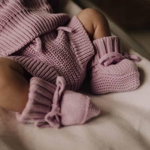 Knit Baby Booties- 100% Cotton Booties, Birth Announcement Outfit, Baby Shower Gift 0-6 mos image 15