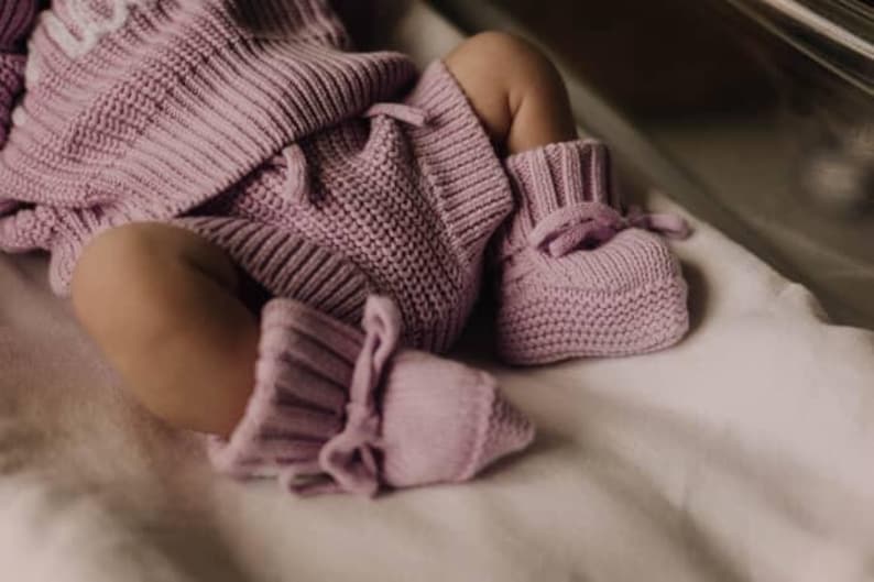 Knit Baby Booties- 100% Cotton Booties, Birth Announcement Outfit, Baby Shower Gift 0-6 mos image 15