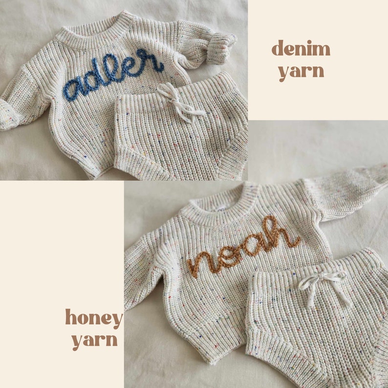 Birth Announcement Set - Cupcake, Custom Name Baby Sweater & Shorts, Personalized Birth Announcement, Hand Embroidered Sweater image 7
