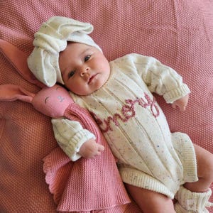Personalized Ribbed Romper, Embroidered Sweater, Custom Knit Baby Romper, Birth Announcement, Hand Embroidered Baby Shower Gift