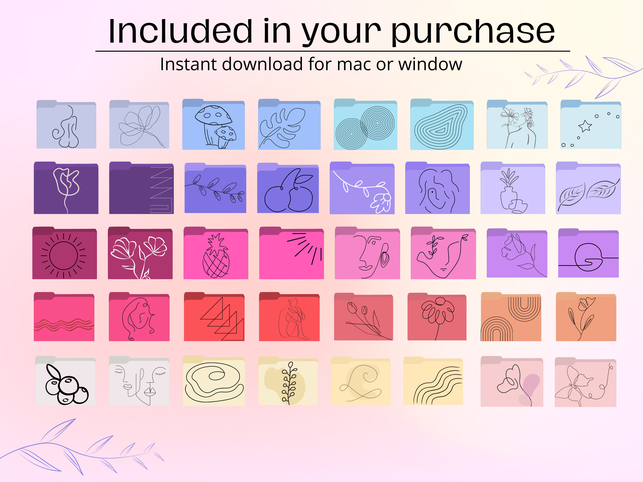 Desktop Folder Icons Windows and Mac Icon Line Art and Etsy