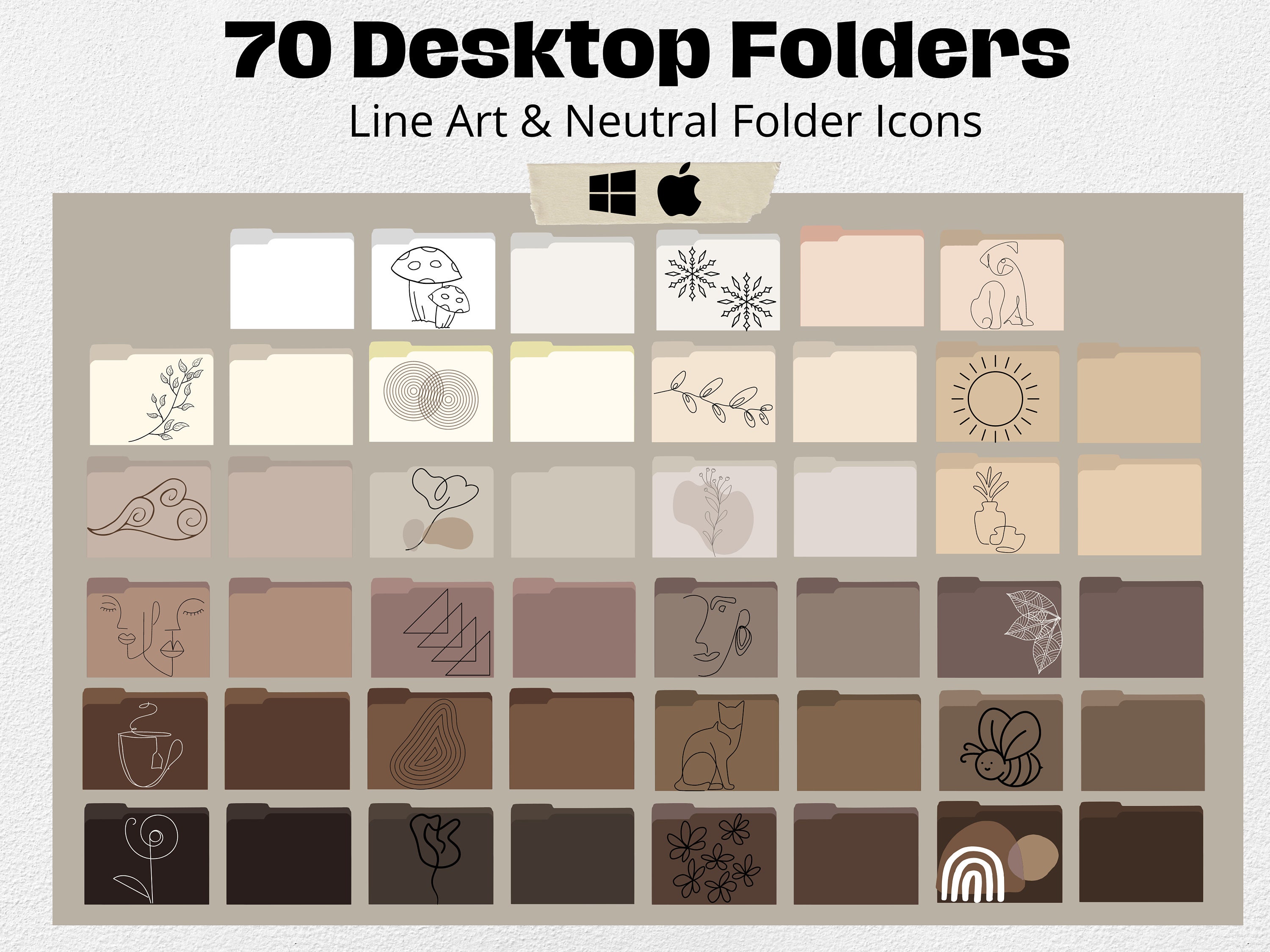 Neutral Folder Icon Picture Desktop Folder Icon for Mac & Windows Icon| Line Art Neutral Folder ...