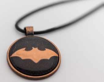 Superhero Bat Pendant Necklace, Copper Superhero Necklace, Superhero Jewelry, Bezel Pendant Necklace, Man Gift, Gift for Men, Bachelor Gift