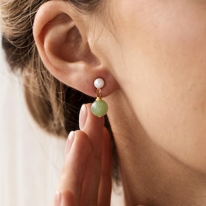 Natural Jade Pearl Earrings, Freshwater Pearl Jewelry, Natural Green Jade Earrings, Bridal Jewelry, Bridesmaid Gift, Dainty Earrings