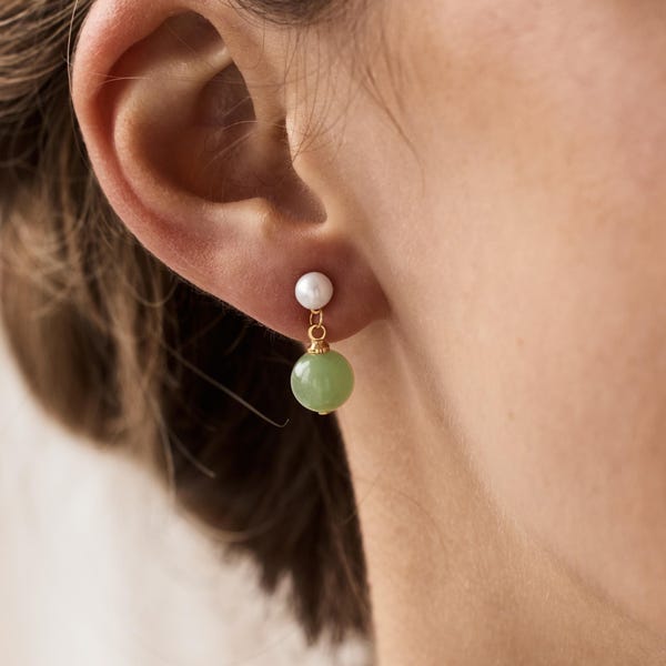 Boucles d'oreilles en perles de jade naturel, bijoux en perles d'eau douce, boucles d'oreilles en jade vert naturel, bijoux de mariée, cadeau de demoiselle d'honneur, boucles d'oreilles délicates