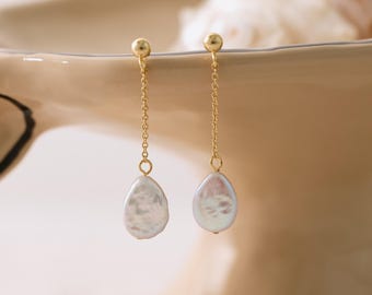 Sterling Silver Baroque Pearl Earrings • Dainty Pearl Earrings • Handmade Minimalist Jewelry • Elegant Gift for Her • Bridal Pearl Earrings