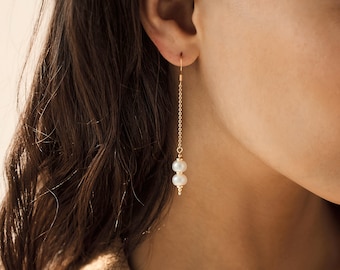 Minimalist Freshwater Pearl Drop Earrings in Sterling Silver | Elegant Dangle Earrings with Natural Pearls | Unique Bridal & Gift Jewelry