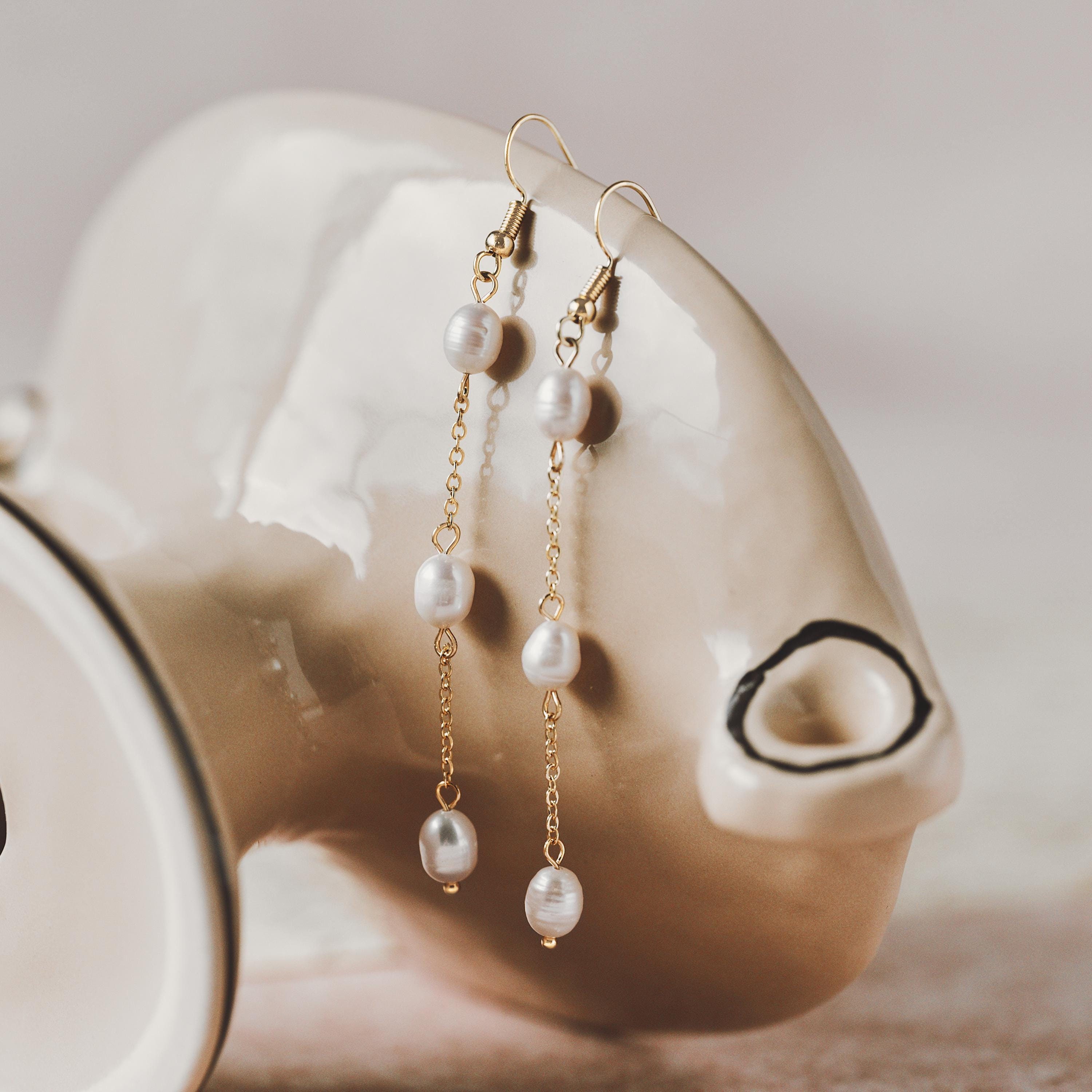 Pearl Drop Earrings, Freshwater Pearls, Gold Filled Earrings  display picture 1