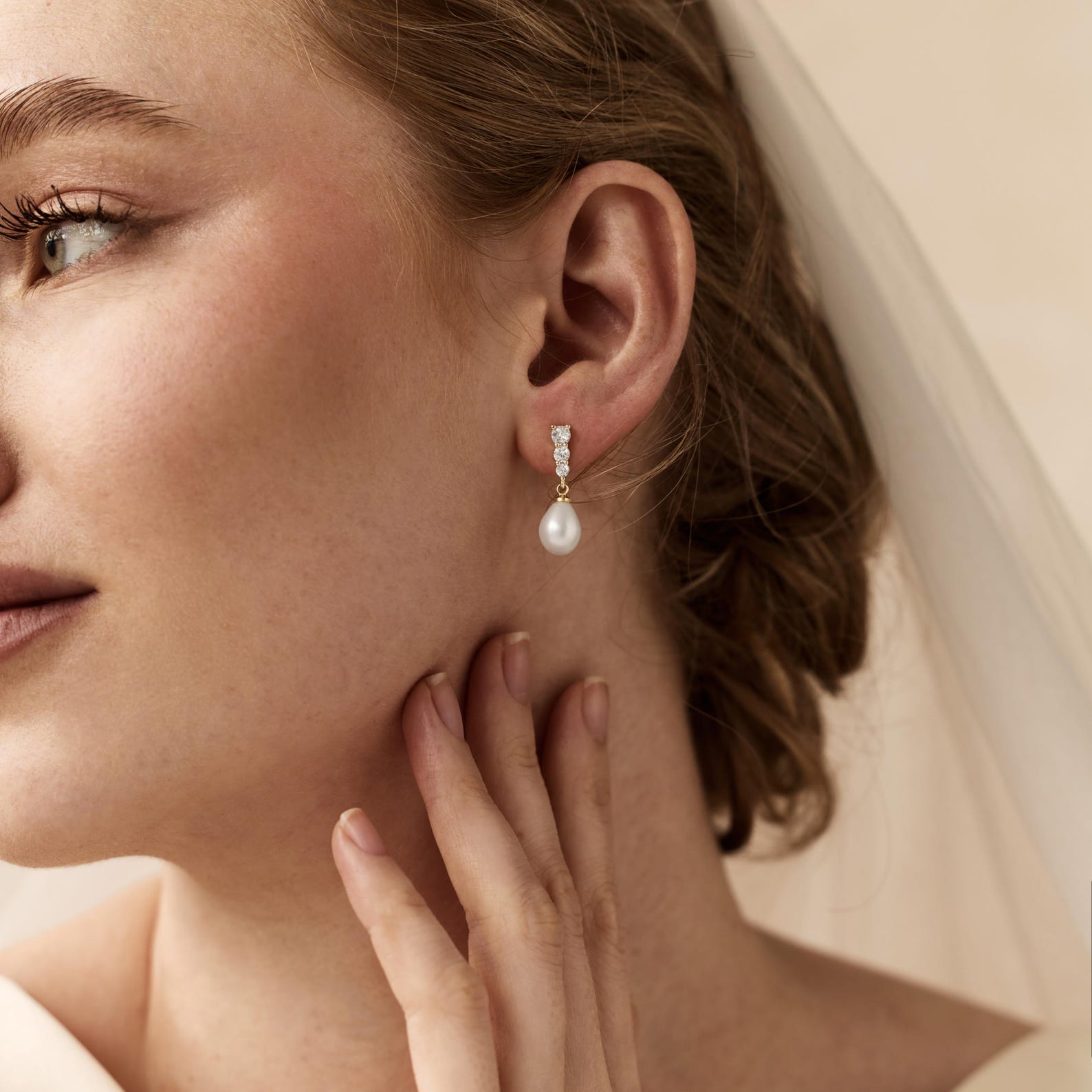 Gold Pearl Drop Earrings, Bridal Teardrop Earrings, Dainty Wedding Jewelry, Elegant Pearl Dangles, Bridesmaid Gift, Minimalist Earrings - 14K Gold