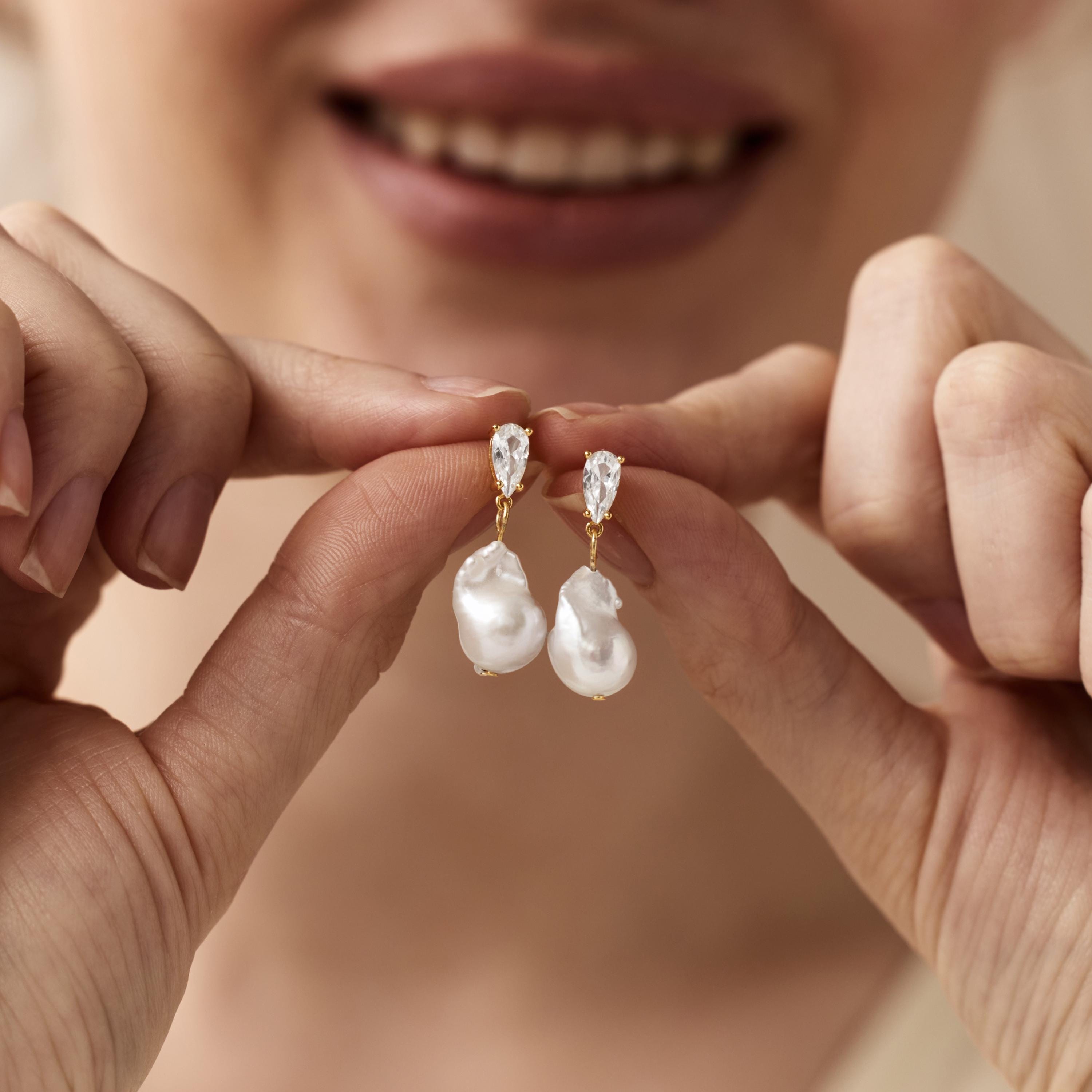 Sterling Silver Pearl Stud Earrings • Vintage Wedding Earrings • Teardrop Diamond Studs • Bridal Jewelry • Gift for Mom • Bride Earrings