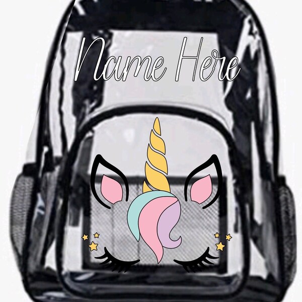 Clear Plastic Personalized Unicorn Backpack