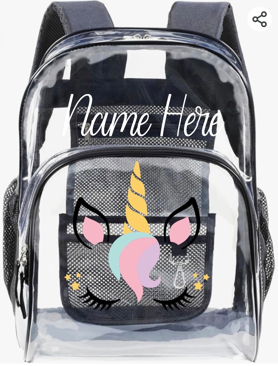 Clear Plastic Personalized Unicorn Backpack