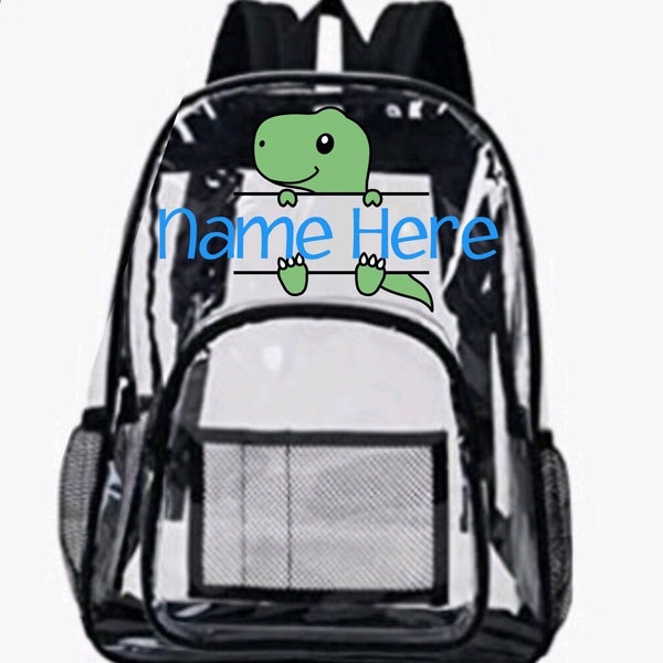 Clear Plastic Personalized Dinosaur Backpack