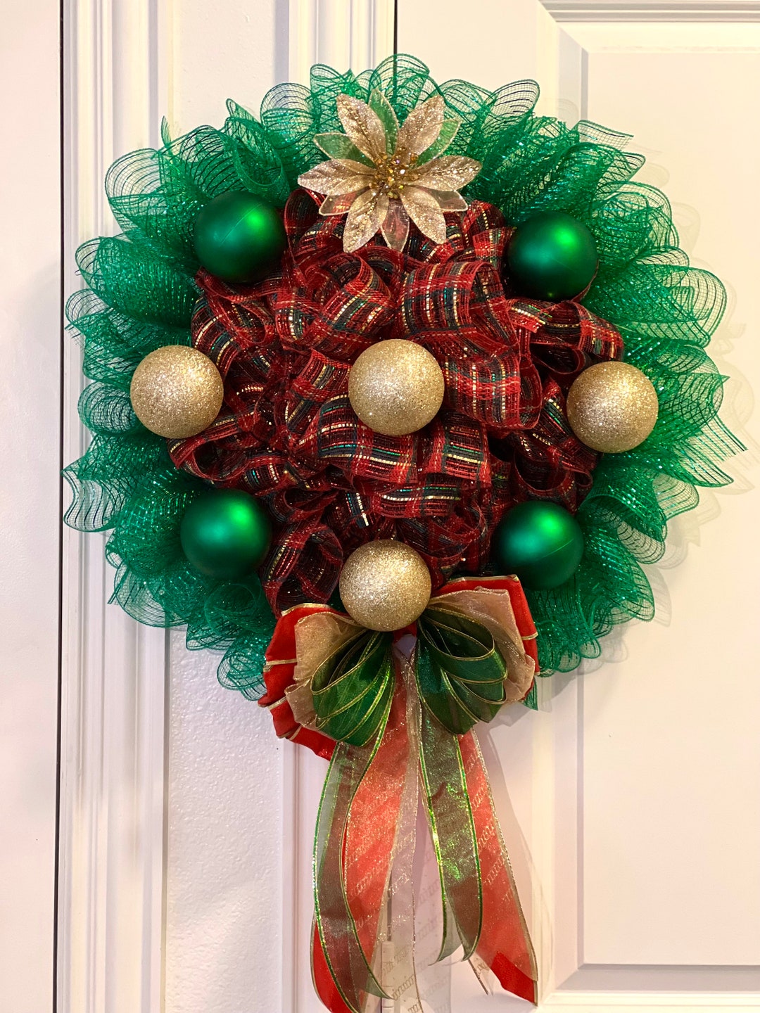Green/gold/red Plaid Christmas Wreath Etsy
