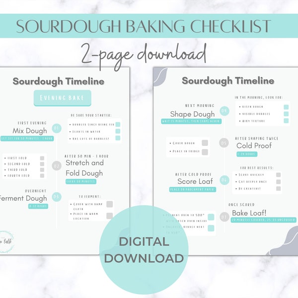 Simple Sourdough Checklist with Timeline for Baking | Artisan Sourdough Cheat Sheet with Checklist | Interactive Sourdough Planner