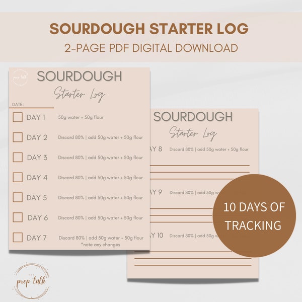 Sourdough Starter Log for Beginners, Track Your Sourdough Starter Feedings, Printable Daily Sourdough Feeding Log, Digital Download