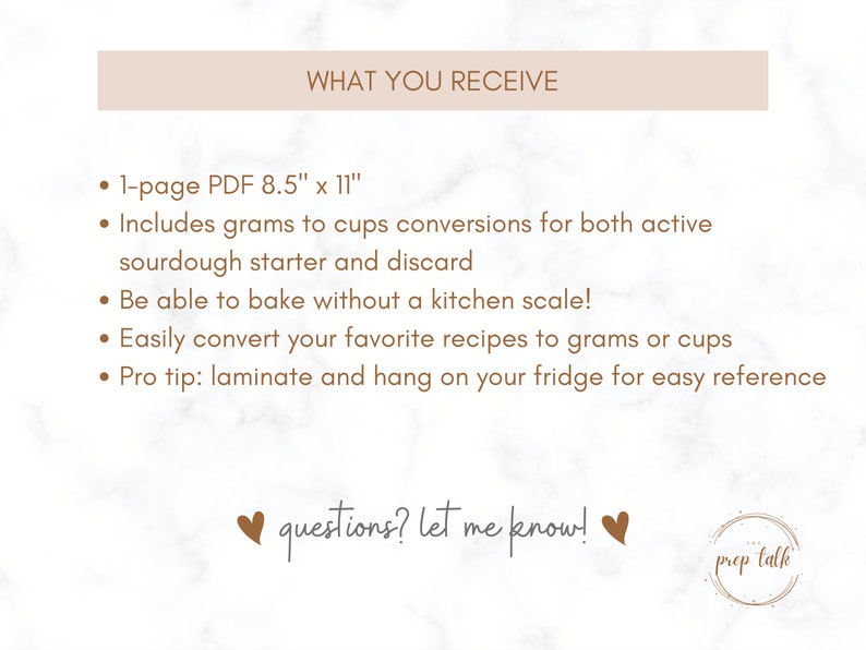 Sourdough Baking Printable Conversion Chart, Easily Convert Grams to Cups for Your Sourdough