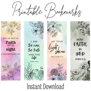 Printable Bible Verse Bookmarks, Watercolor Bookmarks, Bible Verse, Christian Bookmarks