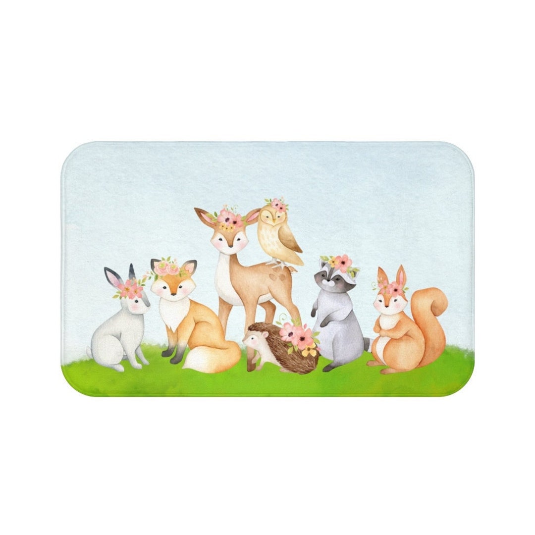 Woodland Animals Bath Mat Cute Bath Mat Bath Mat With Animals Fun Bath ...