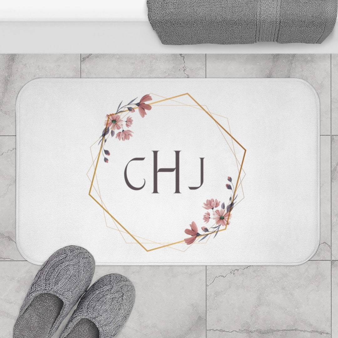 Floral Monogram Bath Mat Personalized Bath Mat Bath Mat With Initials