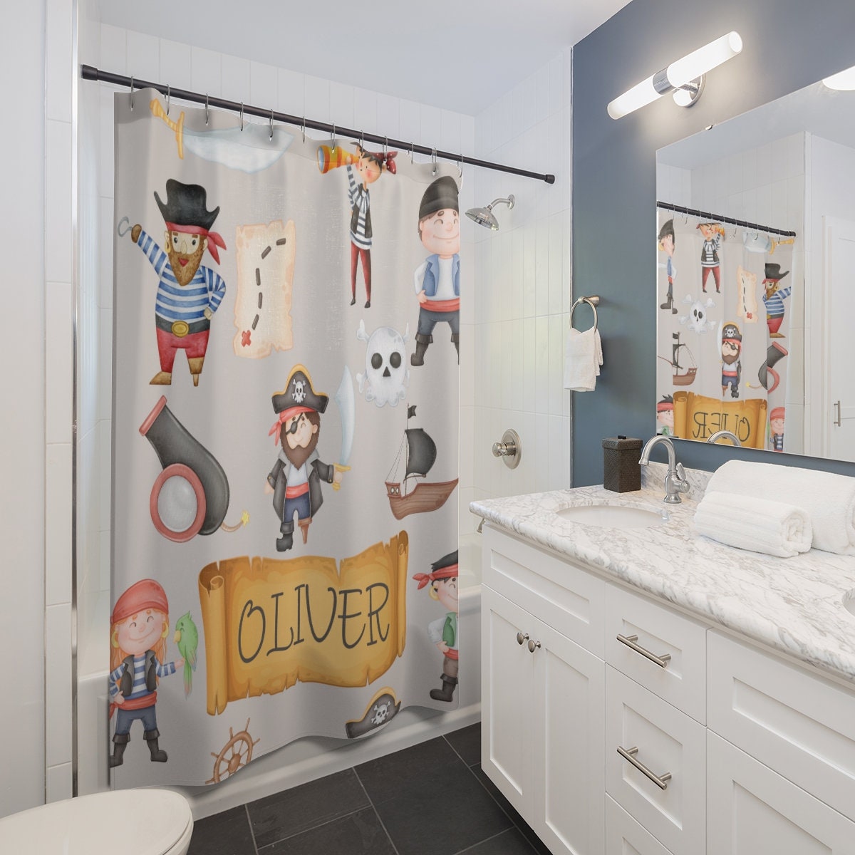 Personalized Pirate Boy Shower Curtain Custom Kids Shower Etsy