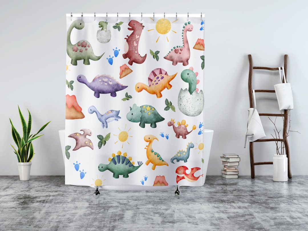 Cute Dinosaur Shower Curtain Dinosaur Bathroom Decor Dino Shower