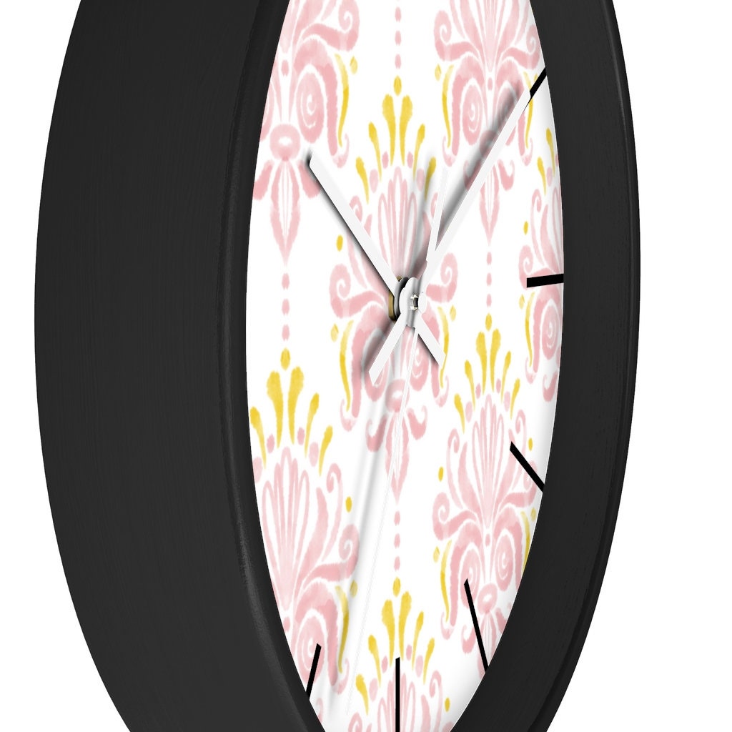 Pink Led Clock Pink Watercolor Damask Wall Clock | Decorative Clock | Office Decor ...