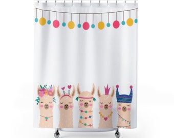 Llama Shower Curtain | Kids Bathroom Decor | Cute Shower Curtain | Alpaca Shower Curtain | Funny Shower Curtain | Kids Shower Curtain