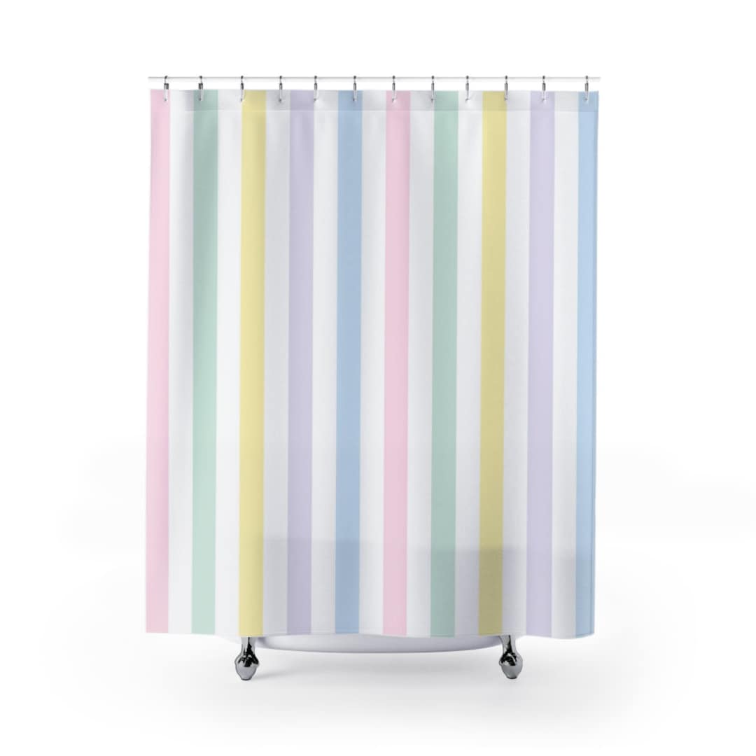 Pastel Rainbow Stripes Shower Curtain Toddler Bathroom Etsy