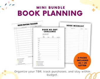 Reading Planner Bundle | Book Wishlist, Book Purchase Tracker & No Buy Challenge | Printable PDF