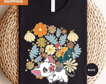 Vintage Disney Moana Shirt, Moana Princess Hei Hei And Pua Floral T-shirt, Disneyworld Tee, Funny Magic Kingdom, Disney Family Trip