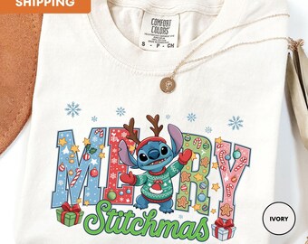Comfort Colors Merry Stitchmas Shirt, Disney Stitch Christmas Shirt, Disneyworld Shirt, Disney Kids Xmas Shirt, Disney Holiday Shirt
