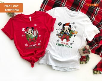 Mickey and Minnie Mouse Christmas Lights Couples Shirt, Disney Mickey's Very Merry Xmas Party Sweatshirt, Disneyland Vacation Holiday Gift