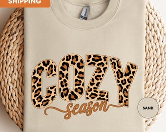 Leopard Cozy Season Sweatshirt, Cozy Season Crewneck, Autumn Gift, Fall Sweatshirt, Autumn Sweater, Holiday Gift, Fall Womens Sweatshirt