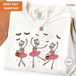 Comfort Colors Funny Dancing Skeleton Shirt, Girls Skeleton Shirt, Girly Halloween Shirt, Funny Halloween Party Shirt, Halloween Costume