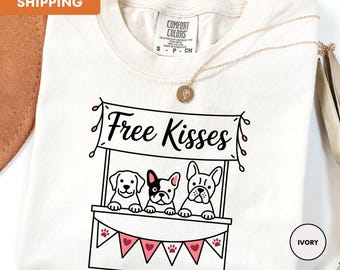 Camiseta "Besos gratis" de Comfort Colors para perros, camiseta para perros de San Valentín, regalo para San Valentín, camiseta para amantes de los perros, regalos para mamás de perros