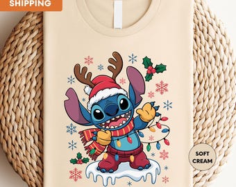 Stitch Christmas Shirt, Disney Christmas Shirt, Stitch Xmas Shirt, Disneyland Christmas Shirt, Disney Holiday Shirt, Santa Hat Stitch Shirt
