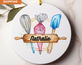 Personalized Baker Ornament, Custom Bakery Ornament, Gift for Bakers, Pastry Chef Gift, Mom Gift, Custom Name on Ornament