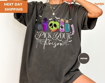 Camiseta "Elige tu veneno" con colores cómodos, camiseta familiar de Disney, camiseta de villano de Disney, camiseta de Halloween, camiseta de bruja de Disney, regalo de Halloween
