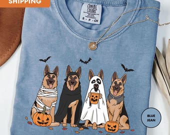 Chemise d'Halloween pour chiens Comfort Colors, Chemise pour chien d'automne, Cadeau pour amoureux des chiens, T-shirt pour costume de fête d'Halloween, Chemise pour chien citrouille, Chemise pour chien fantôme