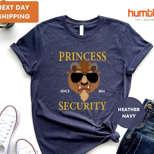 Maglietta personalizzata Princess Security, maglietta personalizzata Daddy Est Year, regalo per neo-papà, La bella e la bestia, abbinamenti per il padre