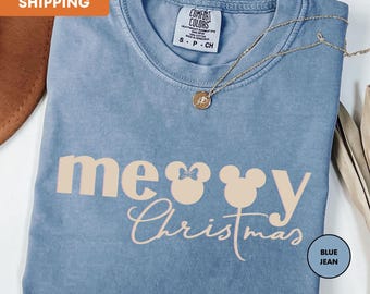Comfort Colors Merry Christmas Shirt, Cute Christmas Gift, Mickey Minnie Christmas Shirt, Disney Xmas Shirt, Disney Family Christmas Tee