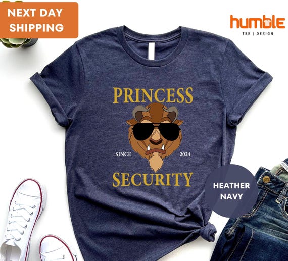 Personalized Princess Security T-shirt, Custom Daddy Est Year Shirt, Gift For New Dad, Beauty And The Beast, Father Matching