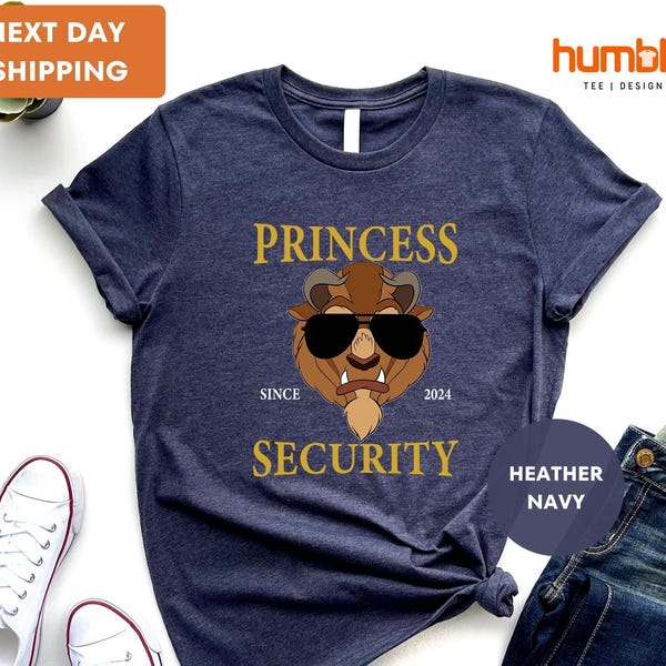 Personalized Princess Security T-shirt, Custom Daddy Est Year Shirt, Gift For New Dad, Beauty And The Beast, Father Matching